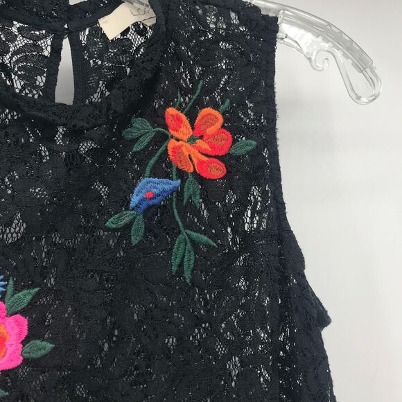 LOFT Top Womens Small Black Lace Embroidered Mock Neck Sleeveless Semi Sheer - Picture 4 of 11